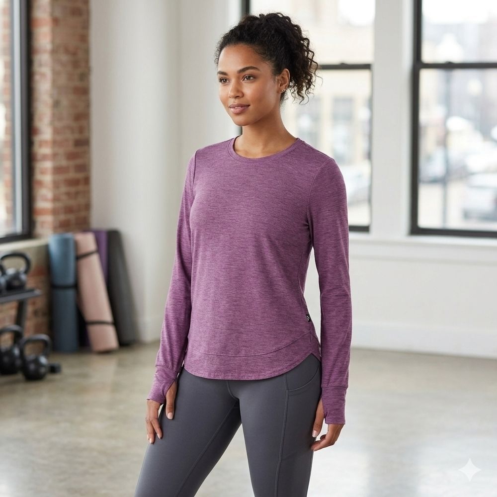 Skechers GO DRI SWIFT Long Sleeve Tunic Top Purple Heathered M